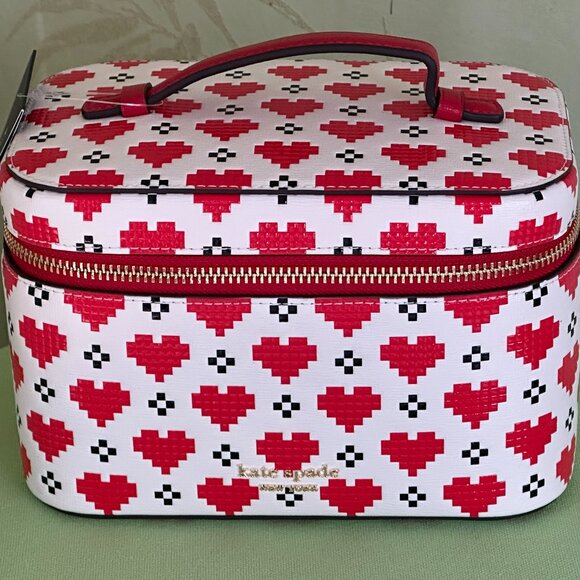KATE SPADE DEVIN PIXEL HEARTS VANITY KIT MAKE-UP/TOILETRY CASE:NWT HEARTS - Picture 2 of 16